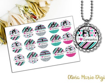 INSTANT DOWNLOAD - Gymnastics Digital Image - 1 Inch Round - Bottlecap Image - Pendant Image - CU Approved - You Print - I Heart Gymnastics
