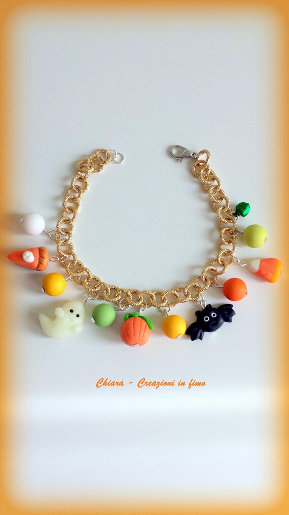 Halloween charms bracelet in polymer clay halloween handmade