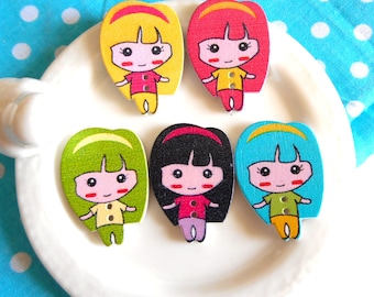 5 x buttons kawai mignonness little girls hair in wood color