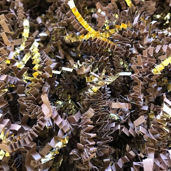 Brown & Gold Gift Basket Shred Crinkle Paper Grass Filler
