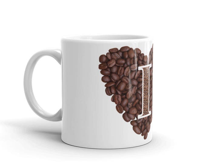I Heart Coffee, Coffee Beans Designed Coffee Mugs for Coffee Lovers, Gifts for Teachers, Mom or Dad, Friends, Co-workers, Coffee Shop