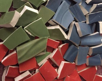 300 Mosaic Tiles Solid Color Mexican Mix Broken Plates Red Blue Green