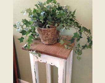 Rustic Wooden Plant Stand, Shabby, Chippy, Refurbished, Side Table, Narrow Display