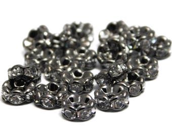 Bulk Pack - 6mm Rhinestone Spacers - Rhinestone Rondelle - Gunmetal Rondelle - Gunmetal Spacers - Crystal Rondelle - 50pcs (5320)