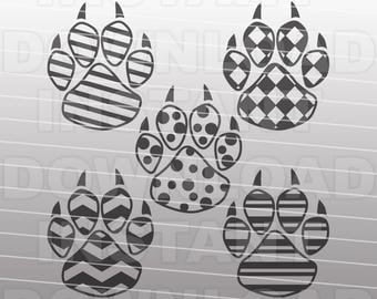 Patterned Paw Prints SVG File,Tigers SVG,Panthers svg,Wildcats svg,Bears svg -Commercial & Personal Use- Vector svg for Cricut,Silhouette