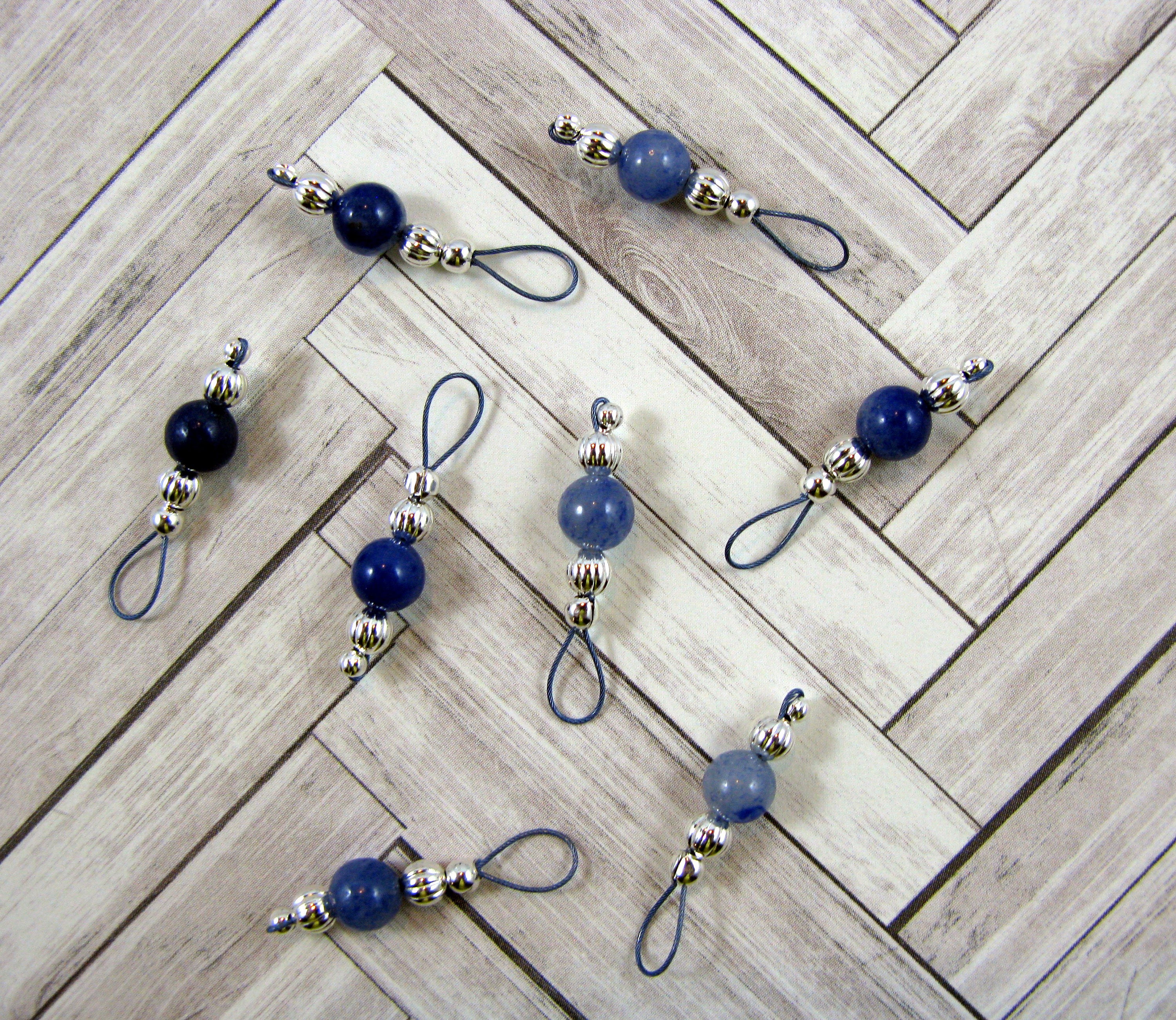 Handmade Blue Aventurine Gemstone Stitch Markers US 5 Item