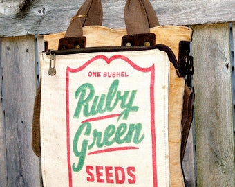 Ruby Green Seeds - Book Tote W- OOAK Canvas & Leather Tote .. Selina Vaughan