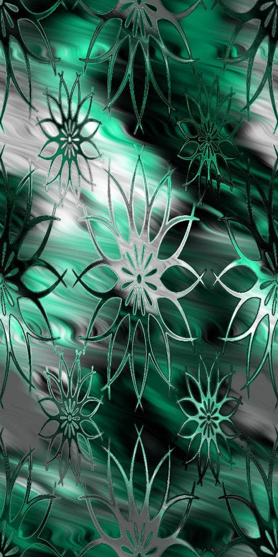 Artist Handmade Green Black Grey Floral Chiffon Kaftan Fabric Apparel Sheer Home Decor Sheer