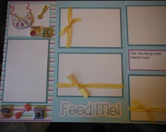 2 Feed Me! Let's Eat Baby Boy Girl 12x12 Premade Scrapbook Pages for your family