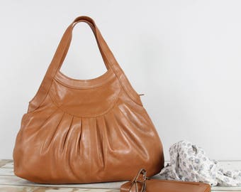 Leather Tote Purse Handbag, tan
