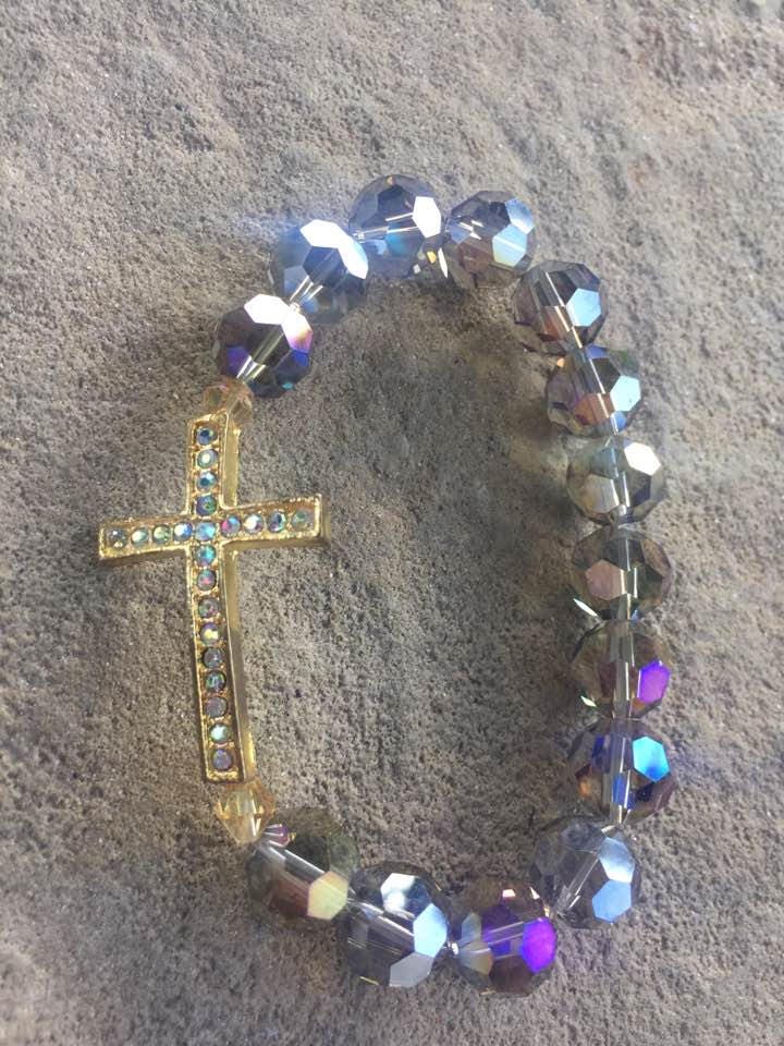 crystal gold cross stretchy bracelet FREE shipping