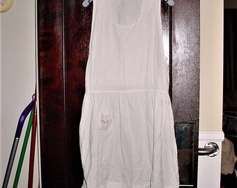 Vintage 40s White Cotton Tunic Granny Apron L Nurses Uniform