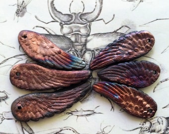 Angels On High Raku Collection of Six Blue Copper Green Rust Teal Wings