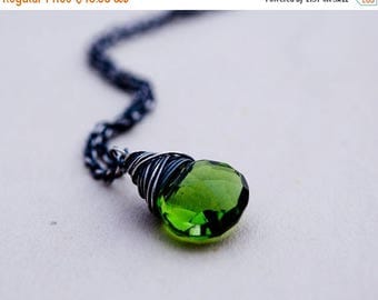 Gemstone Pendant, Crystal Necklace, Wire Wrapped, Gemstone Necklace, Crystal Pendant, Olive Green, Hydroquartz, Sterling Silver, PoleStar