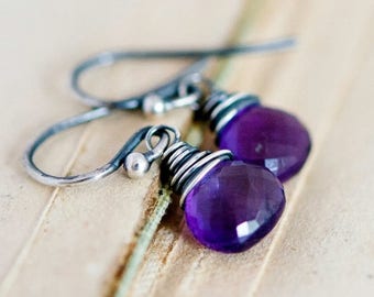 Drop Earrings, Amethyst Earrings, Amethyst Jewelry, February Birthstone, Dangle Earrings, Wire Wrapped, Sterling Silver, Purple, PoleStar