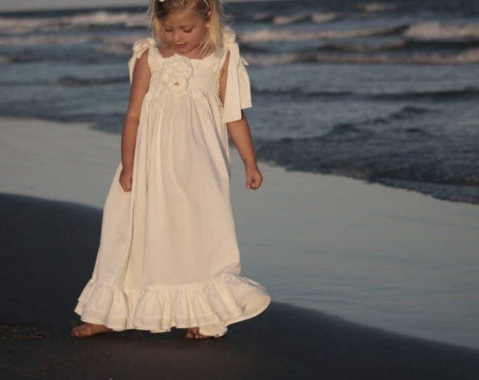 White Flower Girl Dress - Beach Wedding - Rustic Wedding - Full Length Dress - Maxi Dress - Toddler Dress - Ruffle Dress - 12 months to 2T