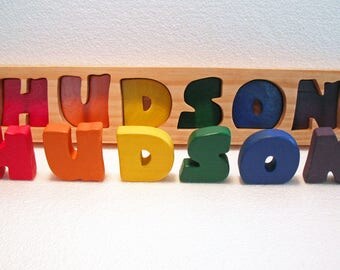 Rainbow Name Puzzle - Personalized - Raised, Stand alone Letters - Handmade Wooden Montessori Puzzle Toy, Toddler Name Puzzle, Made in USA