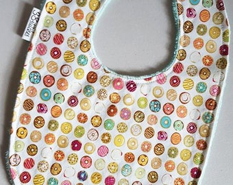 Baby Bib - Donuts on Mint Green Minky