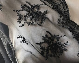 BLACK Lace Fabric Embroidered for Blouses, Dresses, Gowns, Veils EMBL 2bl