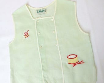 Vintage Baby Boy Clothes Green Diaper Shirt Drum Embroidery Nursery Shower Decor Photo Photography Props Alfred Leon Handmade Original 1950s