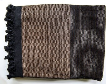 Bedspread Bed Cover | Black Diamond Pattern Woven Extra Large Blanket | Queen Cotton Bedspread | Organic Bed Throw Cover | Bohemian Bedding
