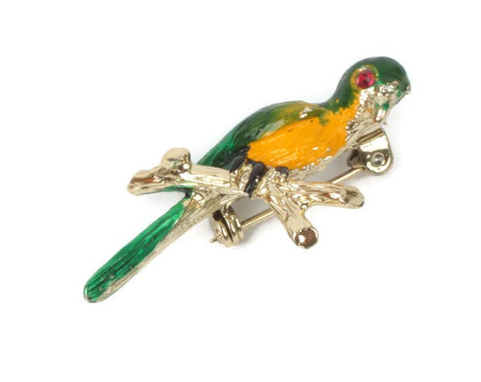 Enameled Parrot Pin Brooch Figural Animal Pin Tropical Bird Pin Vintage