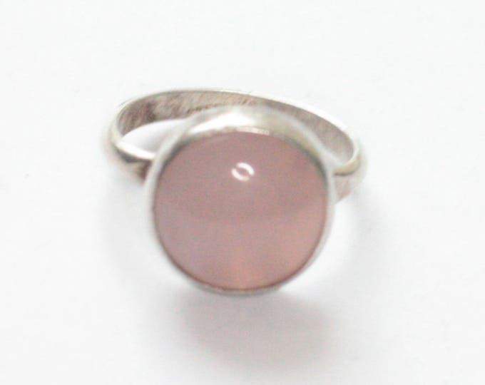 Pink Gemstone Sterling Silver Ring Modernist Design Size 6 Vintage