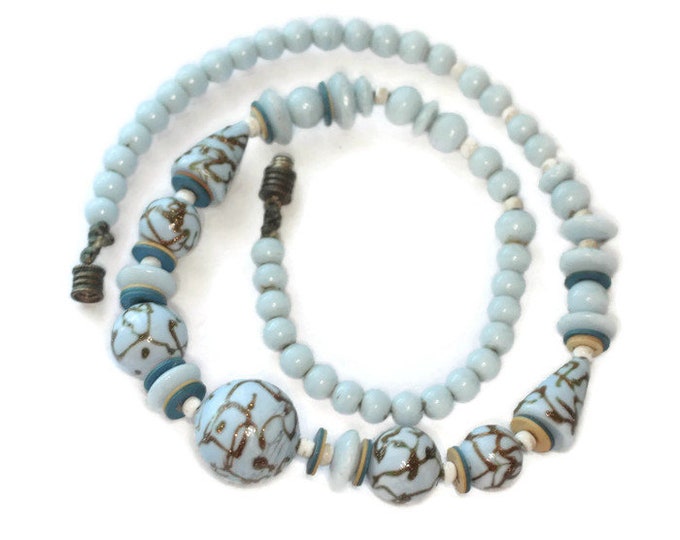 Blue Porcelain Bead Necklace Aventurine Trail Beads Czech Vintage Necklace