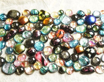Lot of 100 Dichroic Fused Glass Beads Cabs Cabochons