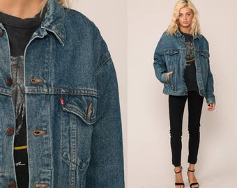 Levis Jacket Trucker Jean Jacket Oversized Denim Jacket 80s Denim Levi Coat 1980s Blue Vintage Retro Grunge Biker Medium Large
