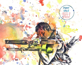Walking Dead Daryl Dixon Poster Print From Original Watercolor Painting - 8 X 10 in. Print The Walking Dead Poster Print
