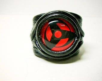 Anime adjustable leather ring. Gamer ring. Statement ring. Leather jewelry