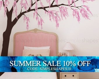 Weeping Willow Tree Decal with Cherry Blossoms, Baby Girls Nursery Wall Decal, Willow Tree Wall Decal, Nursery Decoration