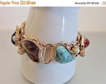 ON SALE Nice Vintage Chunky Faux Gemstone Link Bracelet
