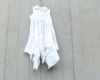 Lagenlook, Patchwork, Upcycled Dress, Wearable Art, Recycled Shirt, Repurposed Clothing, Fun Clothes, Sustainable Clothing, White Tunic