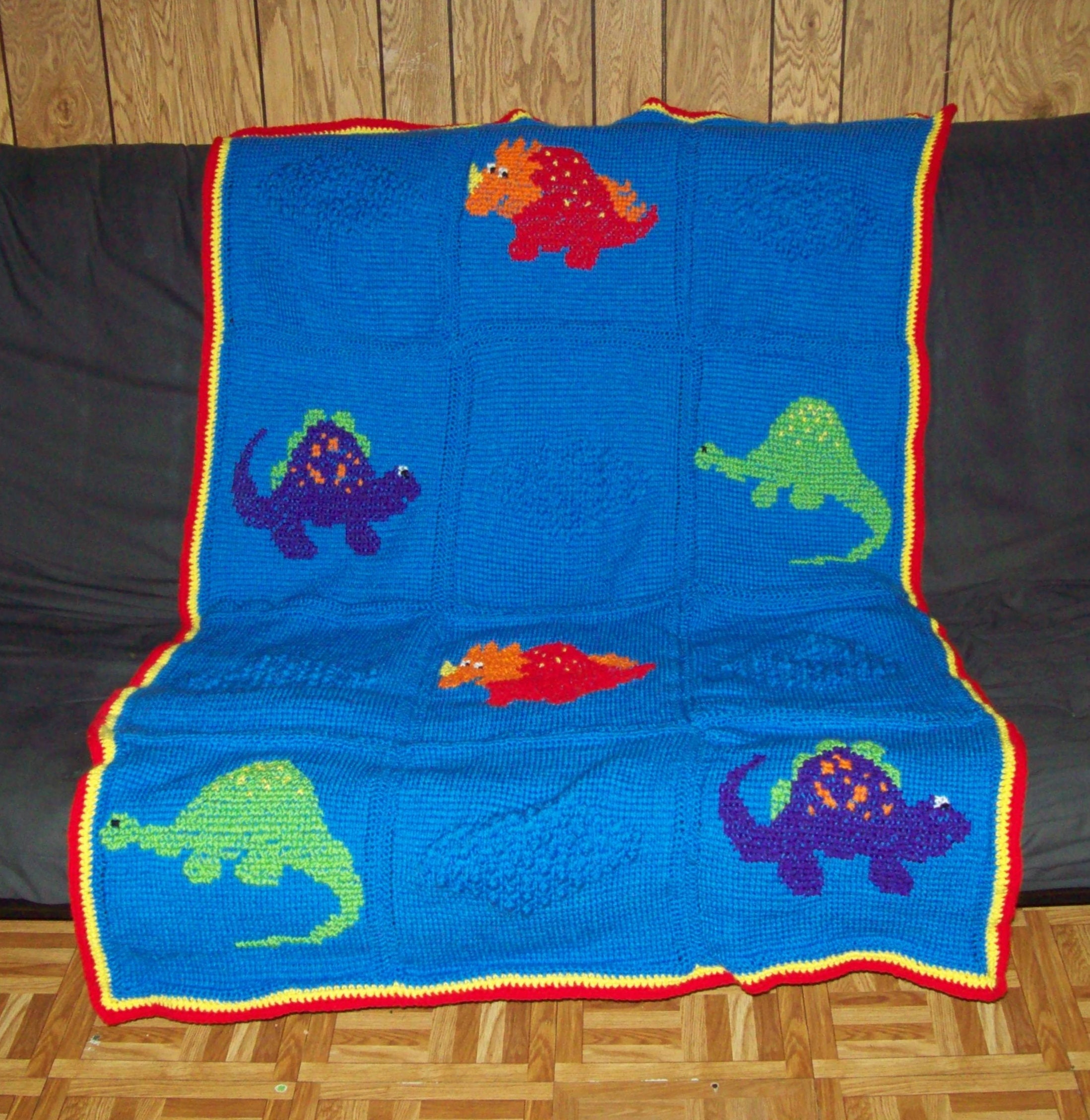 Dinosaur Crochet Afghan Boys Blanket Kids Afghan Dinosaur