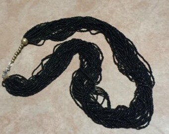 Black Multi Strands Heishi Beads Long Necklace, Southwestern Style