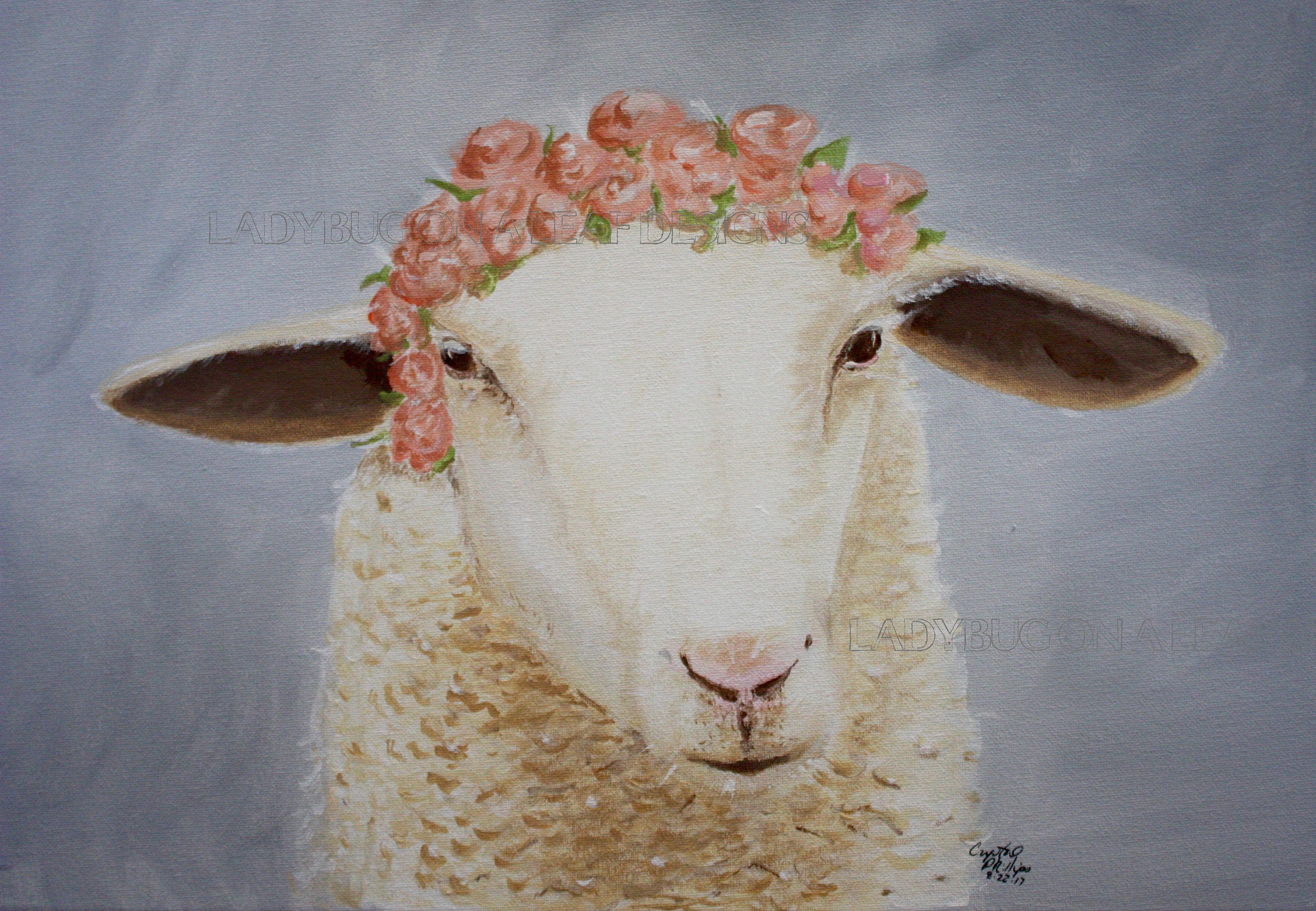 Sheep Art Sheep with Flower on Head Print available as