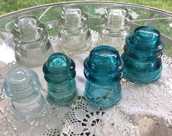 Glass insulators, vintage glass electrical insulators, Hemingray glass insulators