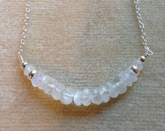 White Moonstone Bar Sterling Silver Necklace
