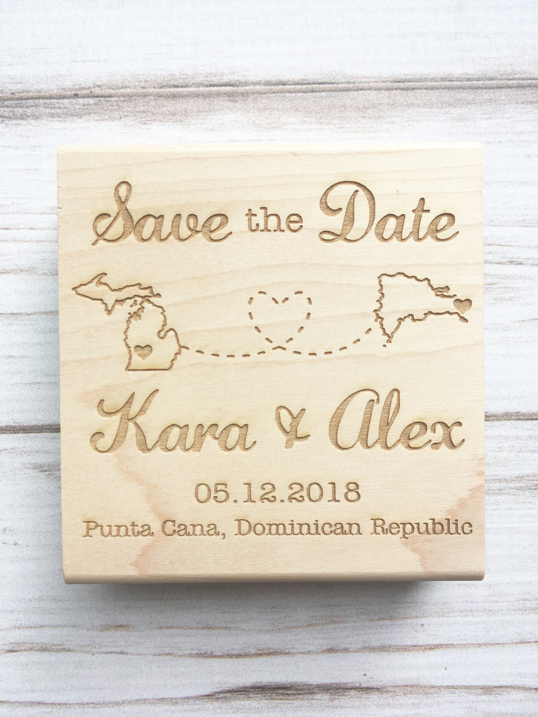Save the Date Rubber Stamp with Connecting States or