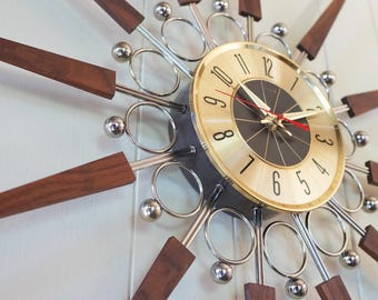 31" Vintage Starburst Wall Clock Elgin - Sunburst Atomic Eames Era Mid Century Modern 1950's 60's