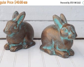 ON SALE Bunny Decor / Nursery Decor / Bookends / Rabbit Bookends / Patina / Peter Rabbit