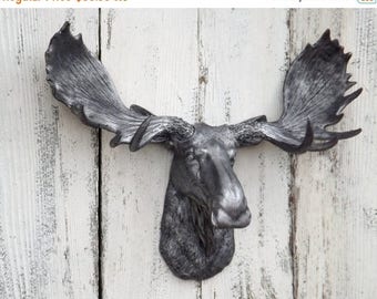 ON SALE Antique Silver Moose Head / CHOOSE Your Color/Animal Head/ Moose / Animal Head Bust/ Moose Head