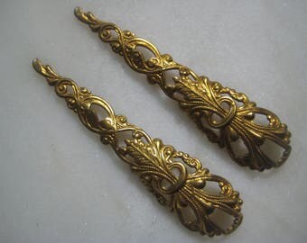 thumbnail interactive-video image 1 of Raw Brass Drops Victorian Style Earring Findings – Filigree Drops, 4 Pieces, Made In USA 1 of 6