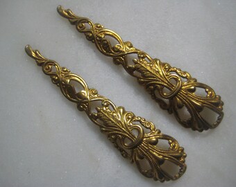 Raw Brass Drops Victorian Style Earring Findings – Filigree Drops, 4 Pieces, Made In USA