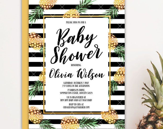Pineapple Baby Shower Invitation, Party Like A Pineapple Aloha Luau Tropical Baby Shower Printable Invitation