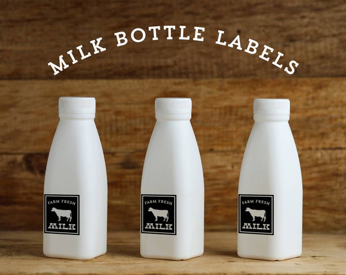 Modern Vintage Farm Party Milk Bottle Labels, Instant Download Printable Milk Bottle Labels, Farm Fresh Milk Bottle Labels