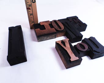 Wood Letter Printing Blocks Set of 8 Vintage 50s