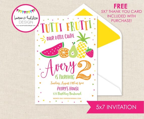Tutti Frutti Birthday Invitation, Tutti Frutti, Tutti Frutti Birthday, Tutti Frutti Birthday Decorations, Lauren Haddox Designs Il_570xn